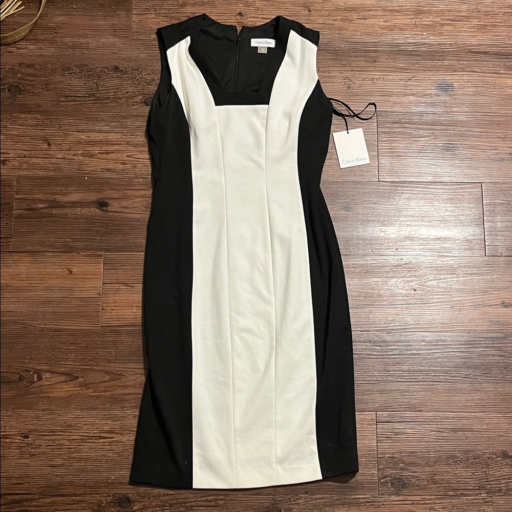 Calvin Klein Black and Cream Midi Dress